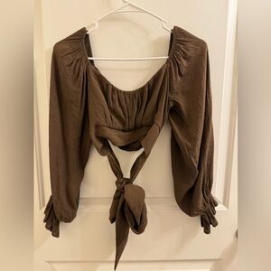 SHEIN Chocolate Tie-Front Blouse